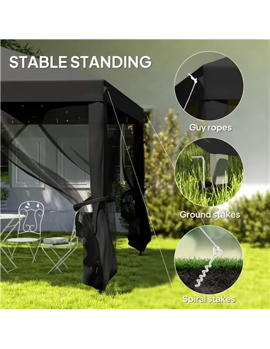 Outsunny 3 x 3 m Pop Up Gazebo, 420D Garden Tent Canopy with Removable Mesh Sidewall Netting, Carry Bag for Garden Patio Outdoor