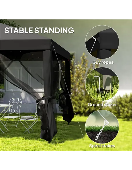 Outsunny 3 x 3 m Pop Up Gazebo, 420D Garden Tent Canopy with Removable Mesh Sidewall Netting, Carry Bag for Garden Patio Outdoor