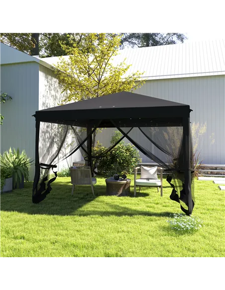 Outsunny 3 x 3 m Pop Up Gazebo, 420D Garden Tent Canopy with Removable Mesh Sidewall Netting, Carry Bag for Garden Patio Outdoor