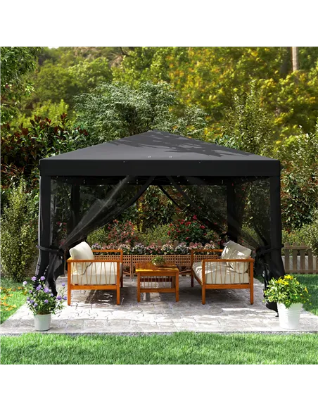 Outsunny 3 x 3 m Pop Up Gazebo, 420D Garden Tent Canopy with Removable Mesh Sidewall Netting, Carry Bag for Garden Patio Outdoor