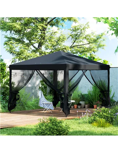 Outsunny 3 x 3 m Pop Up Gazebo, 420D Garden Tent Canopy with Removable Mesh Sidewall Netting, Carry Bag for Garden Patio Outdoor