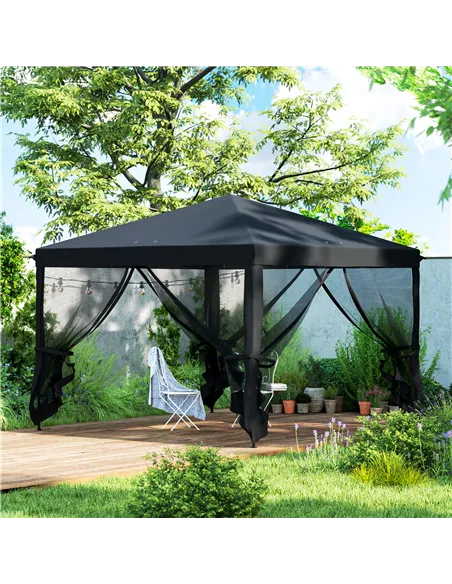 Outsunny 3 x 3 m Pop Up Gazebo, 420D Garden Tent Canopy with Removable Mesh Sidewall Netting, Carry Bag for Garden Patio Outdoor