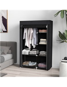 HOMCOM Fabric Wardrobe, Portable Wardrobe with 6 Shelves, 1 Hanging Rail, Foldable Closets, 103 x 43 x 162.5 cm, Black 2