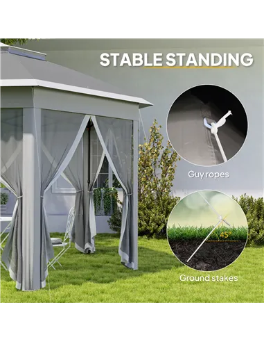 Outsunny 3 x 4m Garden Gazebo Hexagon Pop Up Gazebo Party Tent Canopy Double Roof Instant Shelter with Netting and Carry Bag for
