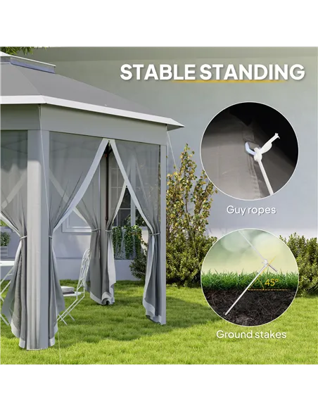 Outsunny 3 x 4m Garden Gazebo Hexagon Pop Up Gazebo Party Tent Canopy Double Roof Instant Shelter with Netting and Carry Bag for