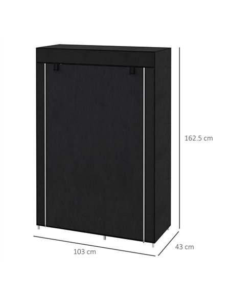 HOMCOM Fabric Wardrobe, Portable Wardrobe with 6 Shelves, 1 Hanging Rail, Foldable Closets, 103 x 43 x 162.5 cm, Black