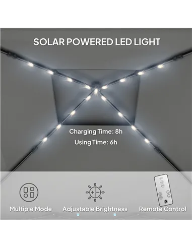 Outsunny 3 x 3(m) Pop Up Gazebo Party Tent with Solar-Powered LED Lights, Adjustable Event Shelter with Netting, Black