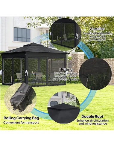 Outsunny 3 x 3(m) Pop Up Gazebo Party Tent with Solar-Powered LED Lights, Adjustable Event Shelter with Netting, Black