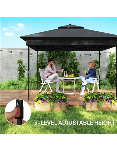 Outsunny 3 x 3(m) Pop Up Gazebo Party Tent with Solar-Powered LED Lights, Adjustable Event Shelter with Netting, Black