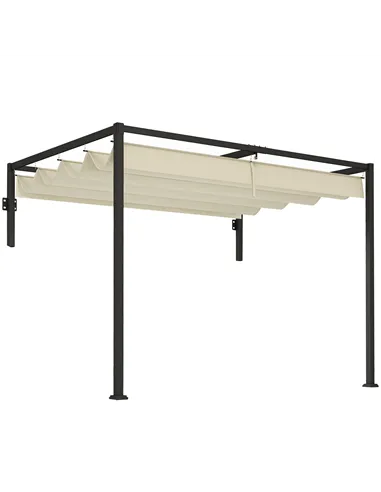 Outsunny 2 x 3(m) Lean To Steel Pergola, with Moving Fabric Canopy - Khaki