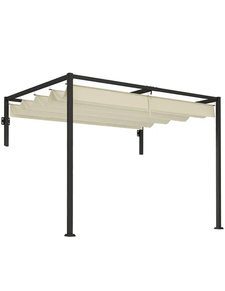 Outsunny 2 x 3(m) Lean To Steel Pergola, with Moving Fabric Canopy - Khaki