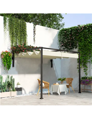 Outsunny 2 x 3(m) Lean To Steel Pergola, with Moving Fabric Canopy - Khaki