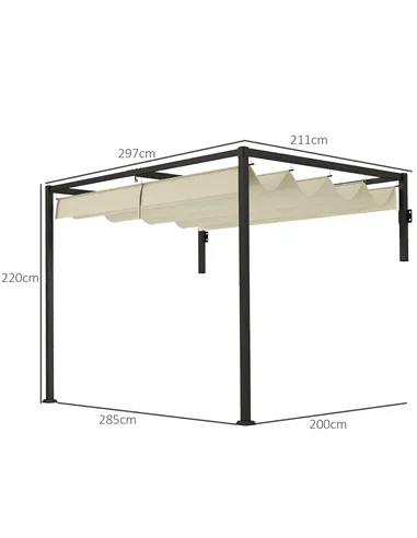 Outsunny 2 x 3(m) Lean To Steel Pergola, with Moving Fabric Canopy - Khaki