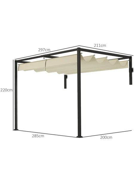 Outsunny 2 x 3(m) Lean To Steel Pergola, with Moving Fabric Canopy - Khaki