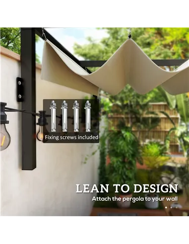 Outsunny 2 x 3(m) Lean To Steel Pergola, with Moving Fabric Canopy - Khaki