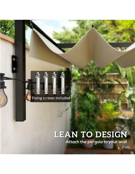 Outsunny 2 x 3(m) Lean To Steel Pergola, with Moving Fabric Canopy - Khaki