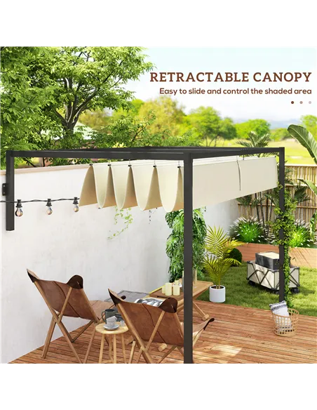 Outsunny 2 x 3(m) Lean To Steel Pergola, with Moving Fabric Canopy - Khaki