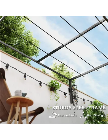 Outsunny 2 x 3(m) Lean To Steel Pergola, with Moving Fabric Canopy - Khaki