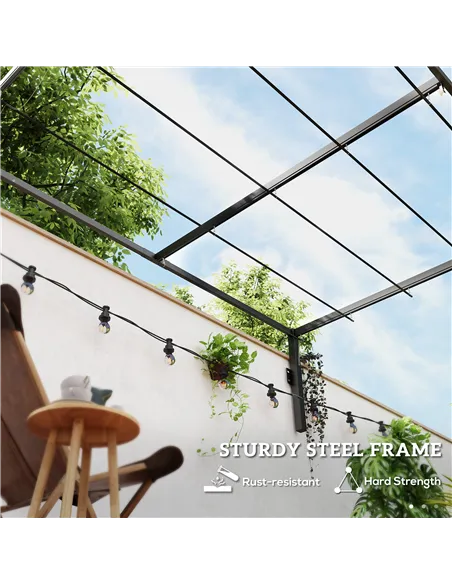 Outsunny 2 x 3(m) Lean To Steel Pergola, with Moving Fabric Canopy - Khaki