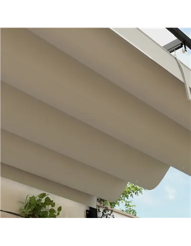 Outsunny 2 x 3(m) Lean To Steel Pergola, with Moving Fabric Canopy - Khaki