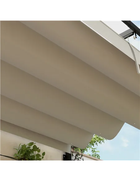 Outsunny 2 x 3(m) Lean To Steel Pergola, with Moving Fabric Canopy - Khaki