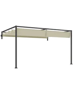 Outsunny 3 x 4m Steel Pergola, with Retractable Canopy - Khaki