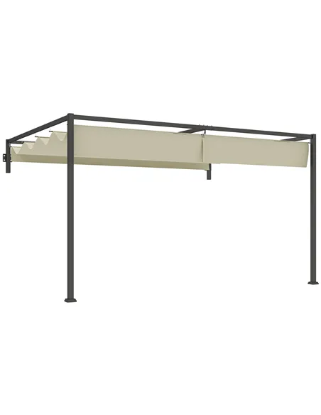 Outsunny 3 x 4m Steel Pergola, with Retractable Canopy - Khaki