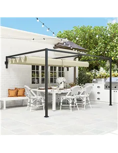 Outsunny 3 x 4m Steel Pergola, with Retractable Canopy - Khaki 2
