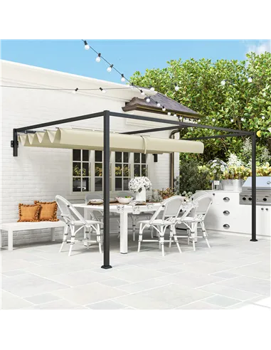 Outsunny 3 x 4m Steel Pergola, with Retractable Canopy - Khaki