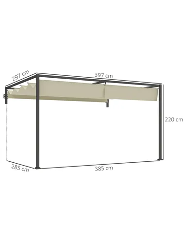 Outsunny 3 x 4m Steel Pergola, with Retractable Canopy - Khaki