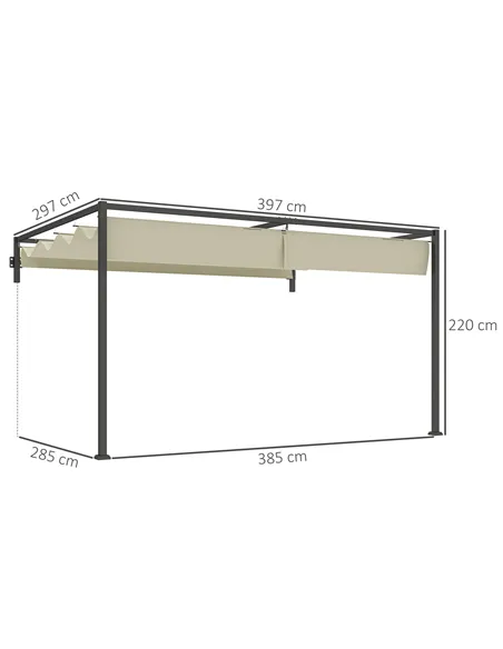 Outsunny 3 x 4m Steel Pergola, with Retractable Canopy - Khaki