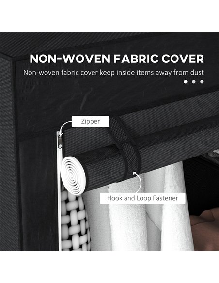 HOMCOM Fabric Wardrobe, Portable Wardrobe with 6 Shelves, 1 Hanging Rail, Foldable Closets, 103 x 43 x 162.5 cm, Black