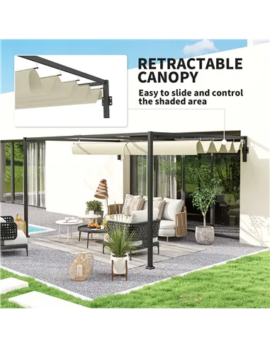 Outsunny 3 x 4m Steel Pergola, with Retractable Canopy - Khaki