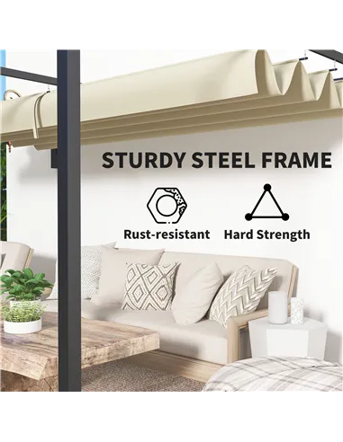 Outsunny 3 x 4m Steel Pergola, with Retractable Canopy - Khaki