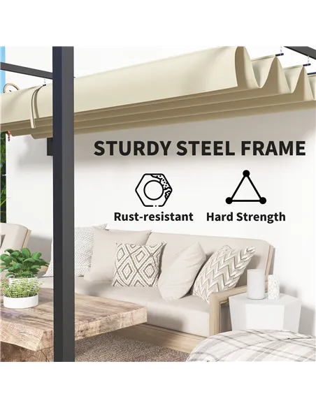 Outsunny 3 x 4m Steel Pergola, with Retractable Canopy - Khaki