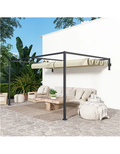 Outsunny 3 x 4m Steel Pergola, with Retractable Canopy - Khaki
