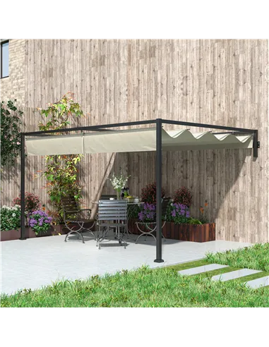 Outsunny 3 x 4m Steel Pergola, with Retractable Canopy - Khaki