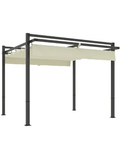 Outsunny 3 x 3m Aluminium Pergola, with Retractable Roof - Grey/Khaki
