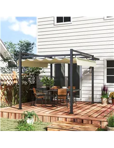 Outsunny 3 x 3m Aluminium Pergola, with Retractable Roof - Grey/Khaki 2