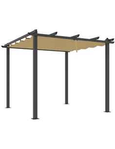 Outsunny 3 x 3m Aluminium Pergola, with Retractable Roof - Khaki