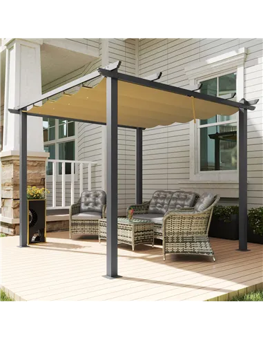 Outsunny 3 x 3m Aluminium Pergola, with Retractable Roof - Khaki