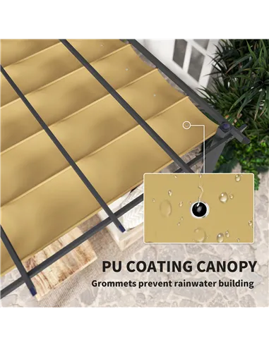 Outsunny 3 x 3m Aluminium Pergola, with Retractable Roof - Khaki