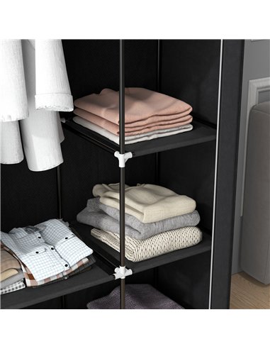 HOMCOM Fabric Wardrobe, Portable Wardrobe with 6 Shelves, 1 Hanging Rail, Foldable Closets, 103 x 43 x 162.5 cm, Black