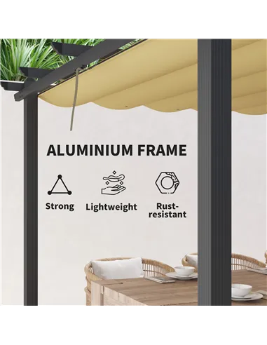 Outsunny 3 x 3m Aluminium Pergola, with Retractable Roof - Khaki