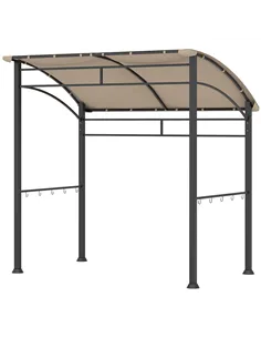 Outsunny 2.2 x 1.5 m BBQ Grill Gazebo Tent, Garden Grill with Metal Frame, Curved Canopy and 10 Hooks, Outdoor Sun Shade, Khaki
