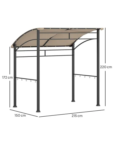 Outsunny 2.2 x 1.5 m BBQ Grill Gazebo Tent, Garden Grill with Metal Frame, Curved Canopy and 10 Hooks, Outdoor Sun Shade, Khaki