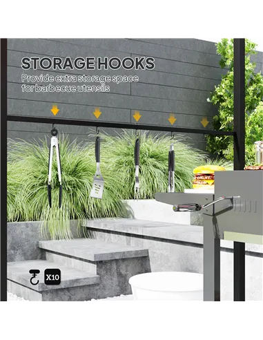 Outsunny 2.2 x 1.5 m BBQ Grill Gazebo Tent, Garden Grill with Metal Frame, Curved Canopy and 10 Hooks, Outdoor Sun Shade, Khaki