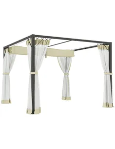 Outsunny 3 x 3m Aluminium Frame Pergola, with Retractable Roof - Khaki