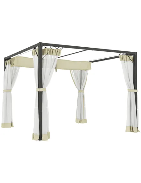 Outsunny 3 x 3m Aluminium Frame Pergola, with Retractable Roof - Khaki