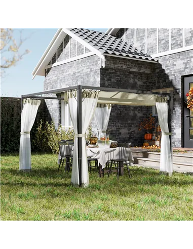 Outsunny 3 x 3m Aluminium Frame Pergola, with Retractable Roof - Khaki